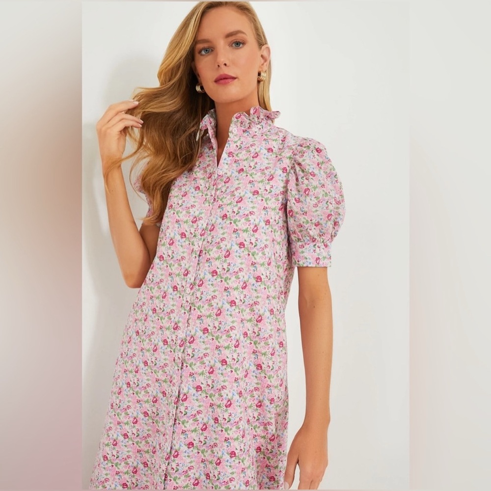 Women's Pink Floral Button-Front Midi Dress - Picture 2 of 11